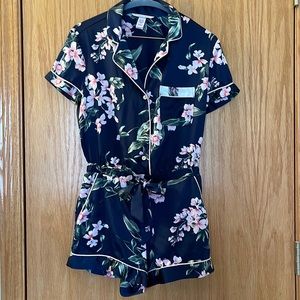 Victoria Secret silk like romper. Navy blue with pink flower design. Real cute!